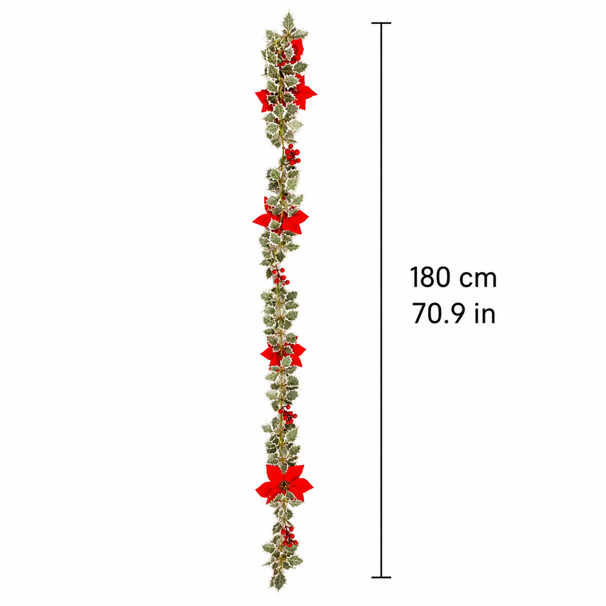 EVEDIOR 2-Pack 70.9 in Battery Operated Poinsettia Berry Garland Lights, IP55 Christmas Lighted Garland for Door, Porch & Outdoor Decor
