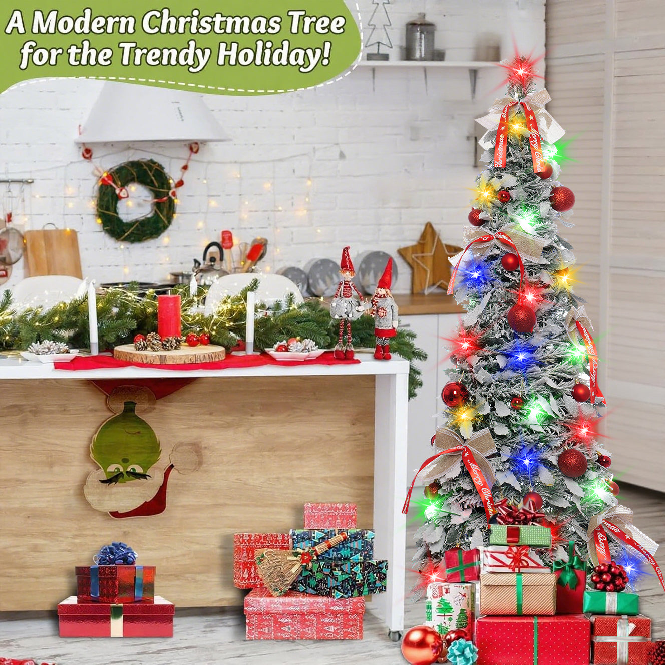 47-inch Folding Flocked Cedar Christmas Tree