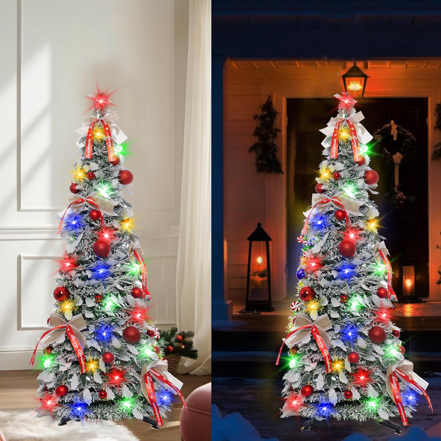 47-inch Folding Flocked Cedar Christmas Tree