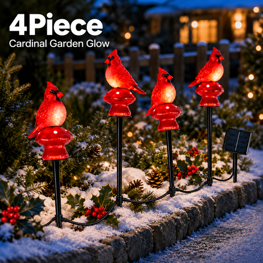 EVEDIOR 4-in-1 Solar Cardinal Bird Garden Lights, 4-Pack Connected Outdoor Halloween Yard Stake Lights for Pathway, Lawn & Garden Decor