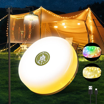 Evedior Rechargeable Camping Lantern with 32.8FT Tent String Lights（4-in-1）