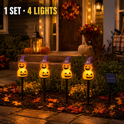 EVEDIOR 4-in-1 Solar Pumpkin Garden Lights, 4-Pack Halloween Outdoor Yard Stake Lights for Pathway, Lawn & Garden Decor