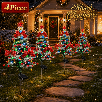 Evedio Solar Cedar Christmas Tree Lights | Festive Outdoor Holiday Collection (Set of 4)