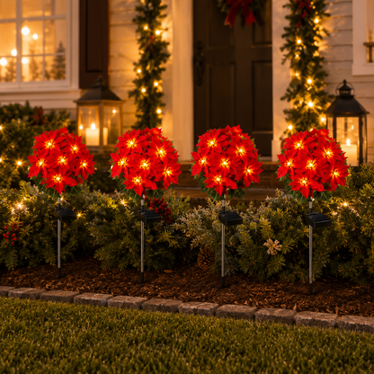 Evedio Solar Poinsettia Garden Lights | Christmas Outdoor Decor Collection (Set of 4)