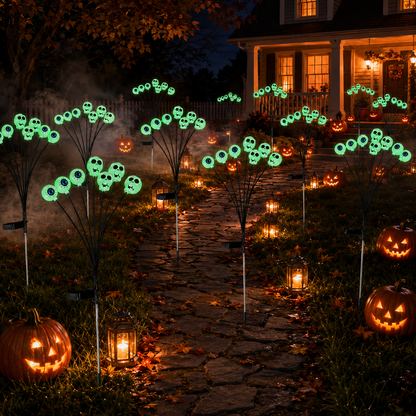 EVEDIOR 4-Pack 8-Head Solar Eyeball & Skull Lights, Green Halloween Garden Stake Lights for Yard, Lawn & Pathway Decor