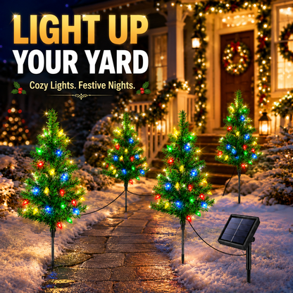 Evedio 4-in-1 Solar Strawberry Christmas Tree Lights | Festive Holiday Garden Collection (1 Set · 4 Trees)