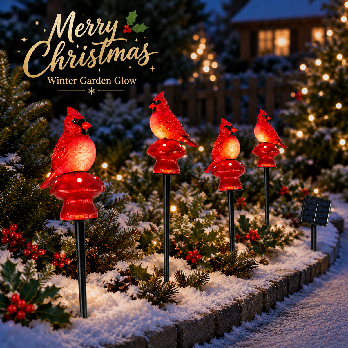 EVEDIOR 4-in-1 Solar Cardinal Bird Garden Lights, 4-Pack Connected Outdoor Halloween Yard Stake Lights for Pathway, Lawn & Garden Decor