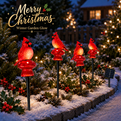 EVEDIOR 4-in-1 Solar Cardinal Bird Garden Lights, 4-Pack Connected Outdoor Halloween Yard Stake Lights for Pathway, Lawn & Garden Decor