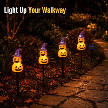 EVEDIOR 4-in-1 Solar Pumpkin Garden Lights, 4-Pack Halloween Outdoor Yard Stake Lights for Pathway, Lawn & Garden Decor