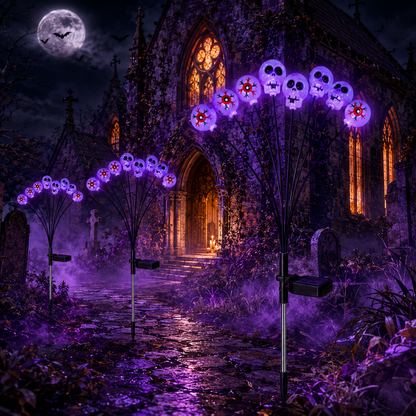 EVEDIOR 4-Pack 8-Head Solar Eyeball & Skull Lights, Purple Halloween Garden Stake Lights for Yard, Lawn & Pathway Decor