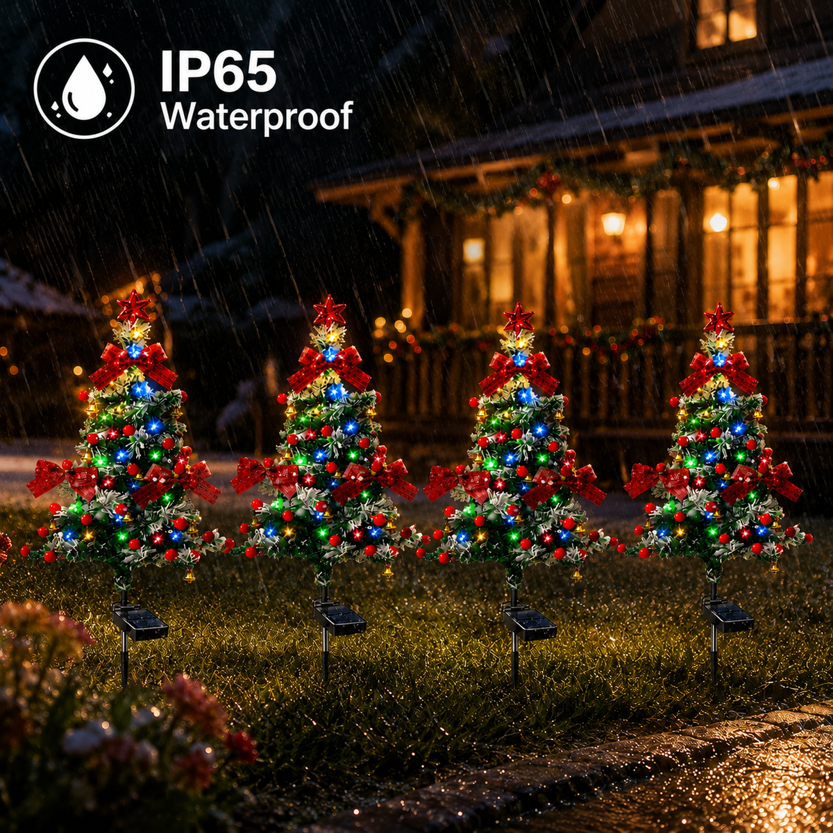 Evedio Solar Cedar Christmas Tree Lights | Festive Outdoor Holiday Collection (Set of 4)
