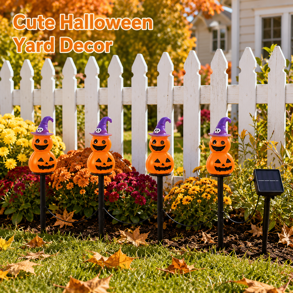 EVEDIOR 4-in-1 Solar Pumpkin Garden Lights, 4-Pack Halloween Outdoor Yard Stake Lights for Pathway, Lawn & Garden Decor