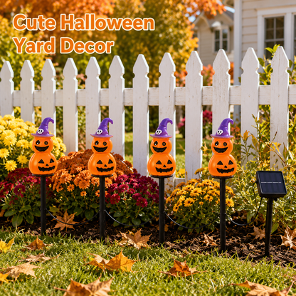 EVEDIOR 4-in-1 Solar Pumpkin Garden Lights, 4-Pack Halloween Outdoor Yard Stake Lights for Pathway, Lawn & Garden Decor