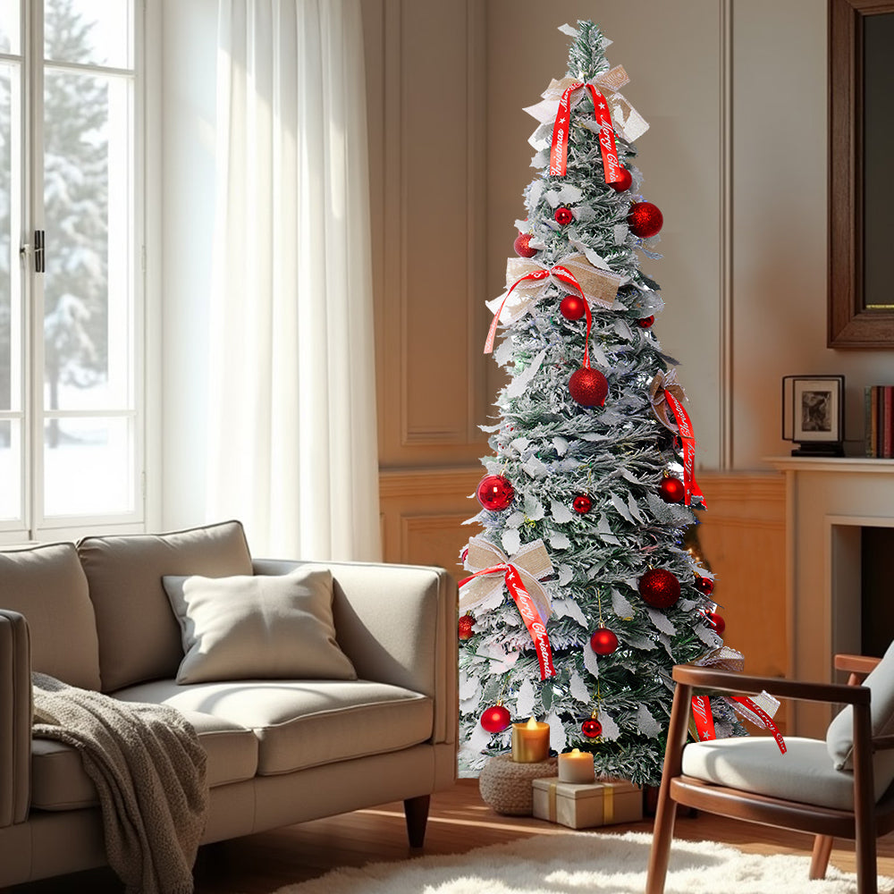 47-inch Folding Flocked Cedar Christmas Tree