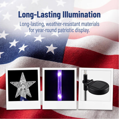Evedior Solar Decorative Lights LED Outdoor Solar Lights America Flag Decorative Flags Patriotic Garden Flag Solar Landscaping Spotlights Solar Garden Lights Outdoor LED Flagpole Lights(4件套)