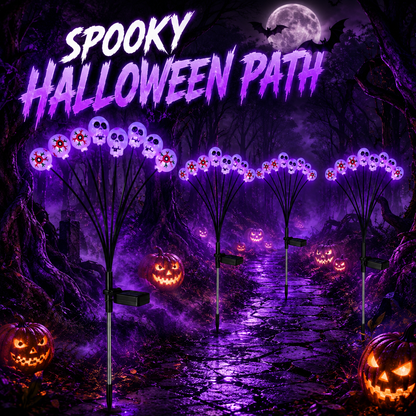 EVEDIOR 4-Pack 8-Head Solar Eyeball & Skull Lights, Purple Halloween Garden Stake Lights for Yard, Lawn & Pathway Decor