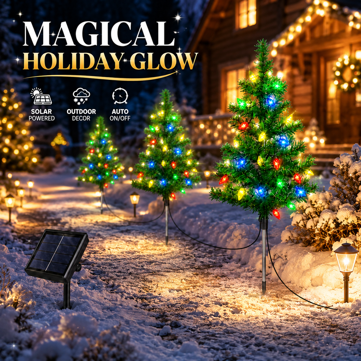Evedio 4-in-1 Solar Strawberry Christmas Tree Lights | Festive Holiday Garden Collection (1 Set · 4 Trees)