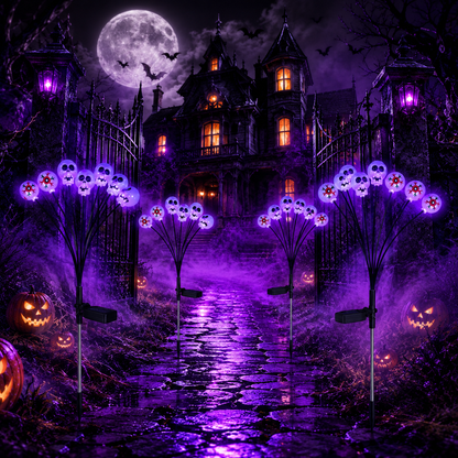 EVEDIOR 4-Pack 8-Head Solar Eyeball & Skull Lights, Purple Halloween Garden Stake Lights for Yard, Lawn & Pathway Decor