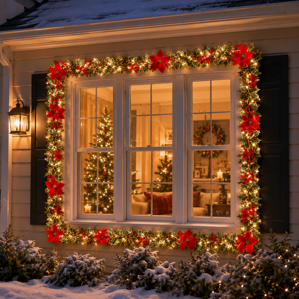 EVEDIOR 2-Pack 70.9 in Battery Operated Poinsettia Berry Garland Lights, IP55 Christmas Lighted Garland for Door, Porch & Outdoor Decor