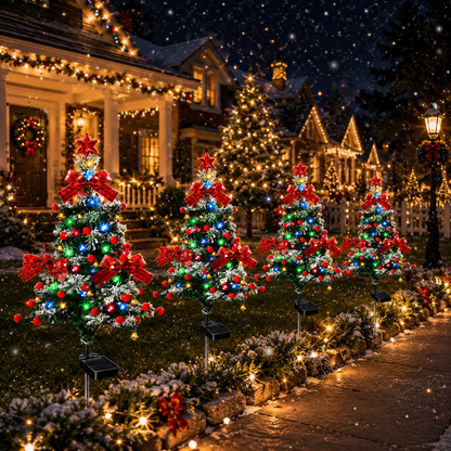 Evedio Solar Cedar Christmas Tree Lights | Festive Outdoor Holiday Collection (Set of 4)