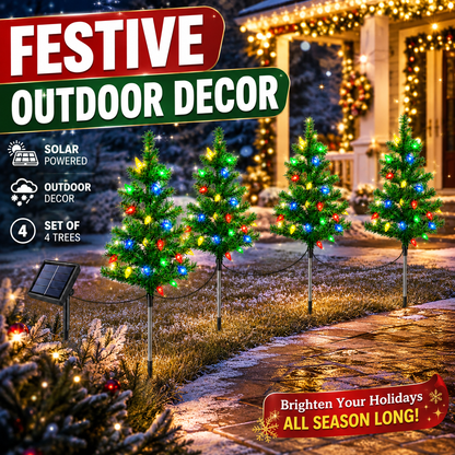Evedio 4-in-1 Solar Strawberry Christmas Tree Lights | Festive Holiday Garden Collection (1 Set · 4 Trees)