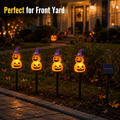 EVEDIOR 4-in-1 Solar Pumpkin Garden Lights, 4-Pack Halloween Outdoor Yard Stake Lights for Pathway, Lawn & Garden Decor