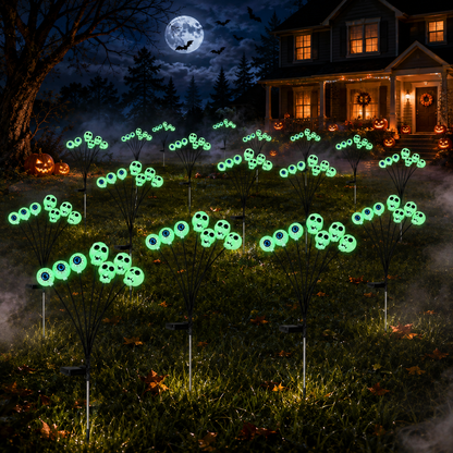 EVEDIOR 4-Pack 8-Head Solar Eyeball & Skull Lights, Green Halloween Garden Stake Lights for Yard, Lawn & Pathway Decor