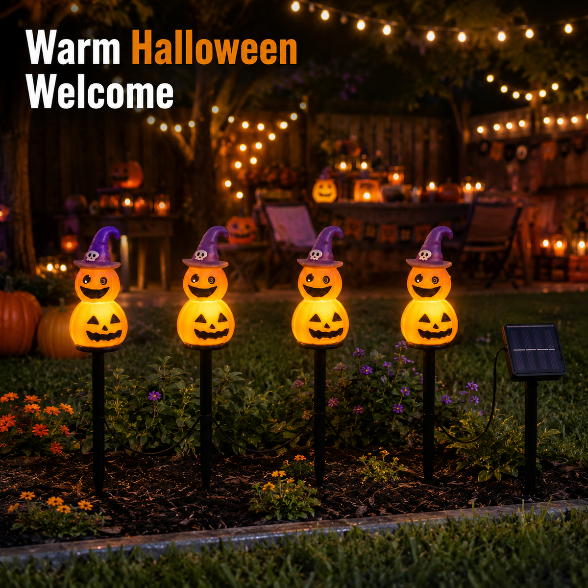 EVEDIOR 4-in-1 Solar Pumpkin Garden Lights, 4-Pack Halloween Outdoor Yard Stake Lights for Pathway, Lawn & Garden Decor