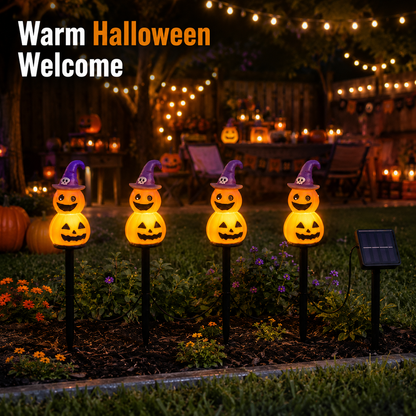 EVEDIOR 4-in-1 Solar Pumpkin Garden Lights, 4-Pack Halloween Outdoor Yard Stake Lights for Pathway, Lawn & Garden Decor