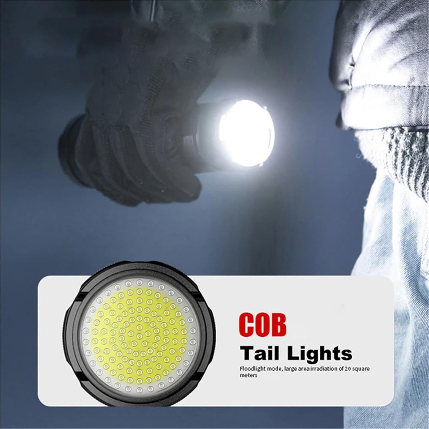 Evedio Rechargeable High-Power LED Flashlight, 5 Modes Zoomable Outdoor Flashlight with COB Side Light for Camping, Hiking & Emergency Use（1 Pack）