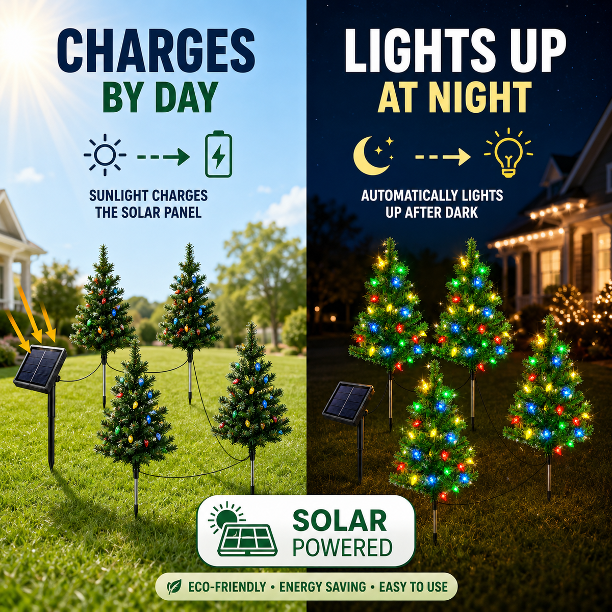 Evedio 4-in-1 Solar Strawberry Christmas Tree Lights | Festive Holiday Garden Collection (1 Set · 4 Trees)