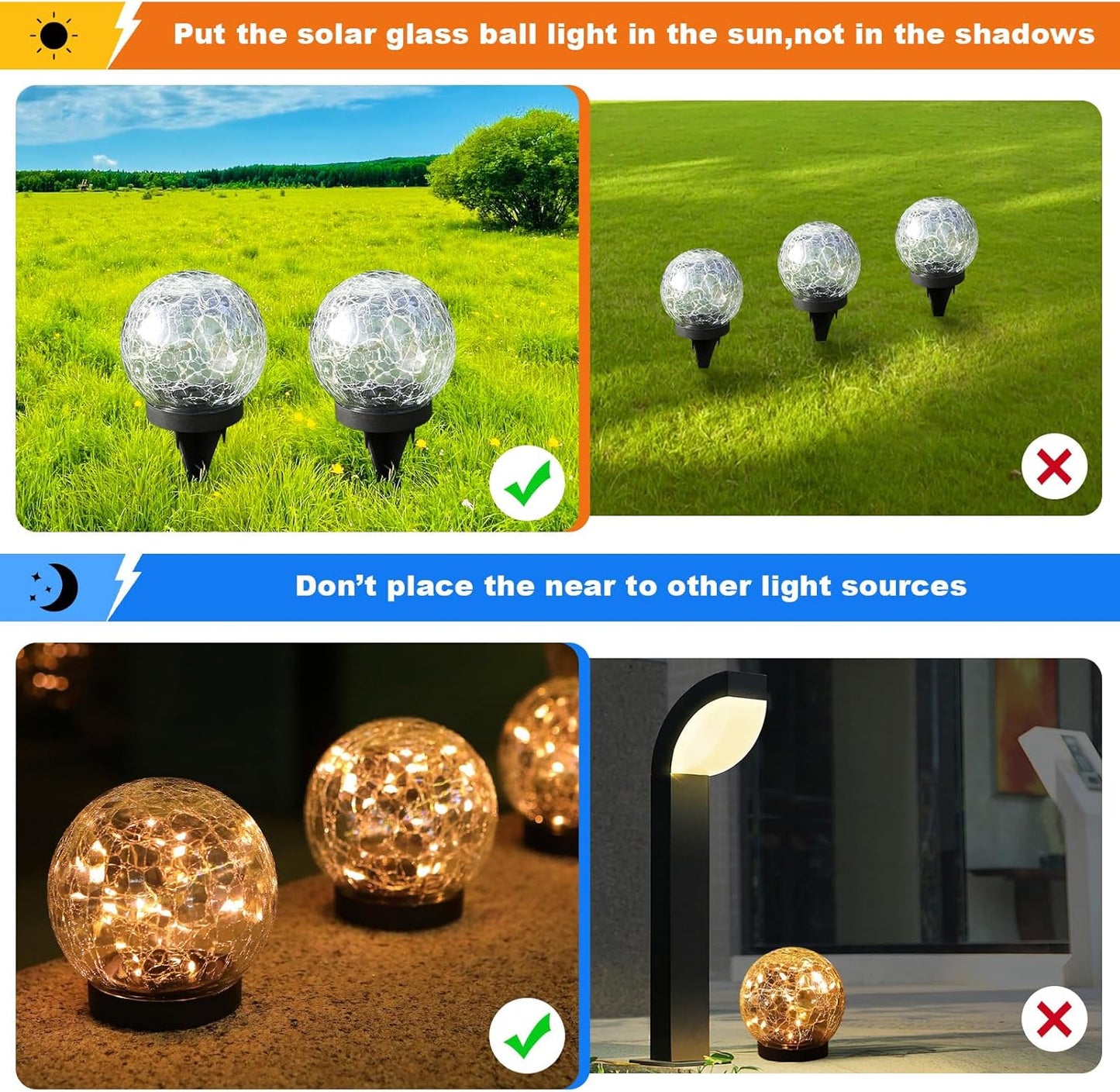 EvediorSolar Cracked Glass Globe Lights, （2 Pack）