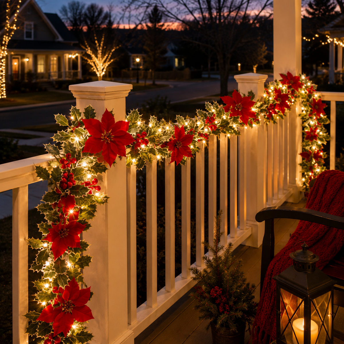 EVEDIOR 2-Pack 70.9 in Battery Operated Poinsettia Berry Garland Lights, IP55 Christmas Lighted Garland for Door, Porch & Outdoor Decor