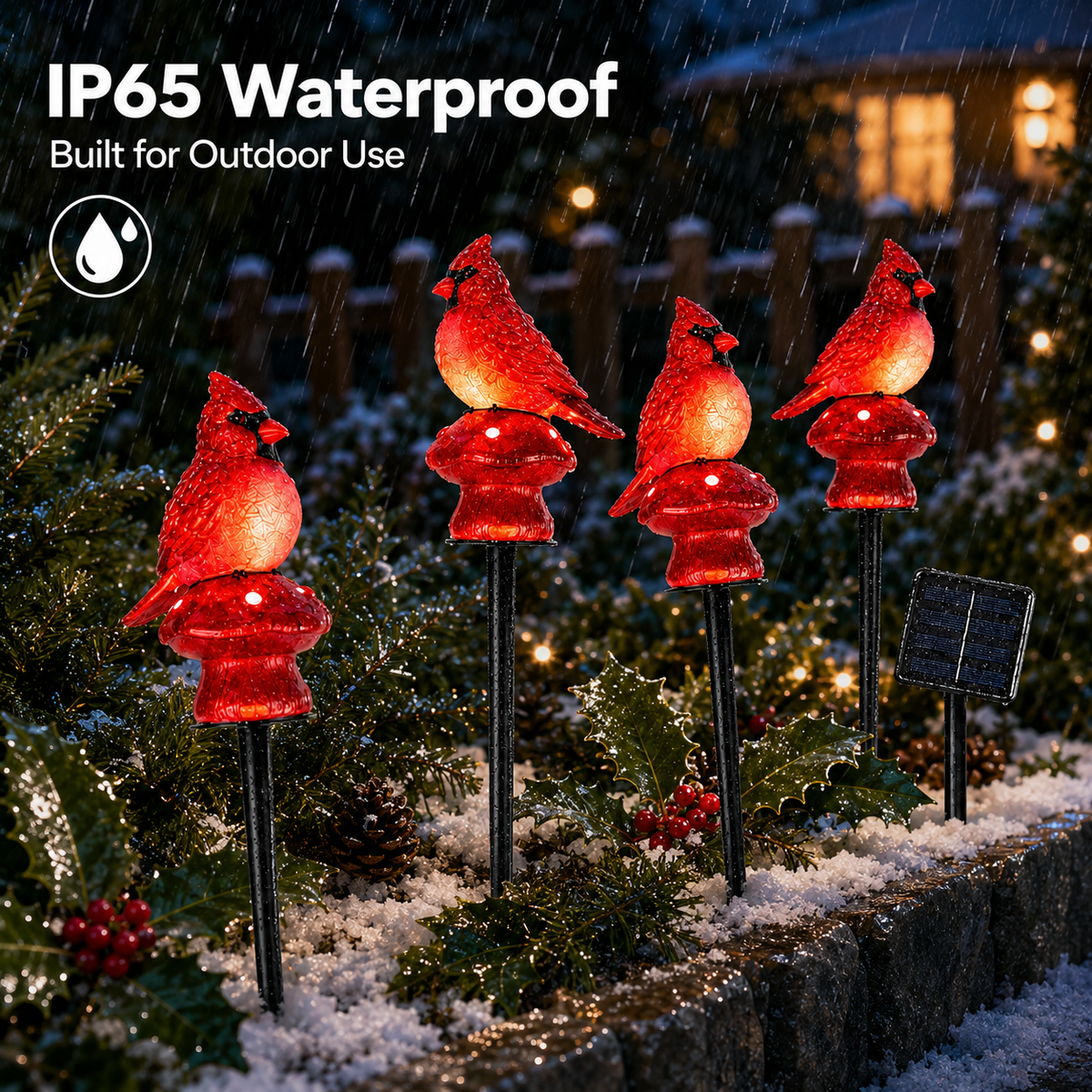 EVEDIOR 4-in-1 Solar Cardinal Bird Garden Lights, 4-Pack Connected Outdoor Halloween Yard Stake Lights for Pathway, Lawn & Garden Decor