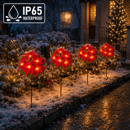 Evedio Solar Poinsettia Garden Lights | Christmas Outdoor Decor Collection (Set of 4)