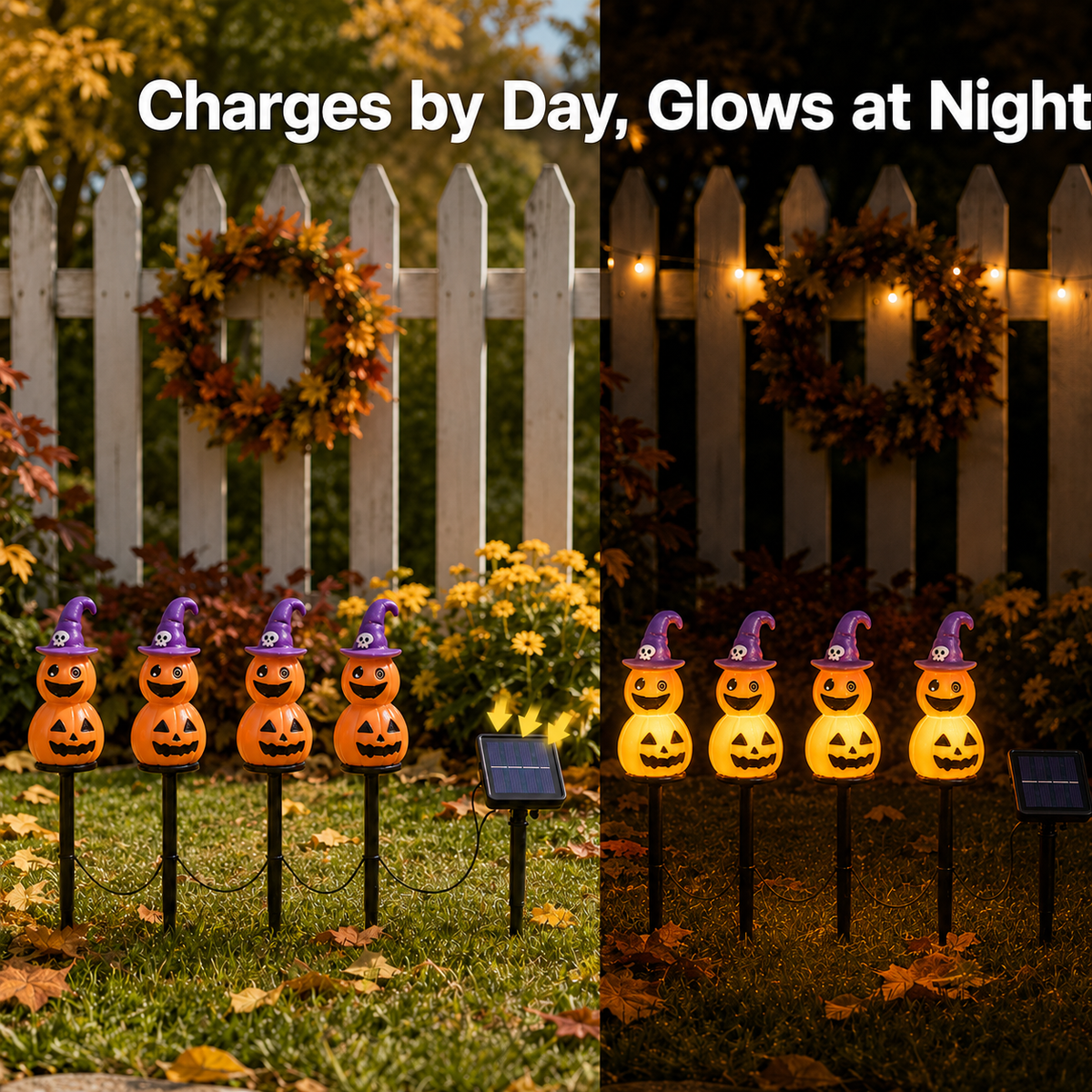 EVEDIOR 4-in-1 Solar Pumpkin Garden Lights, 4-Pack Halloween Outdoor Yard Stake Lights for Pathway, Lawn & Garden Decor