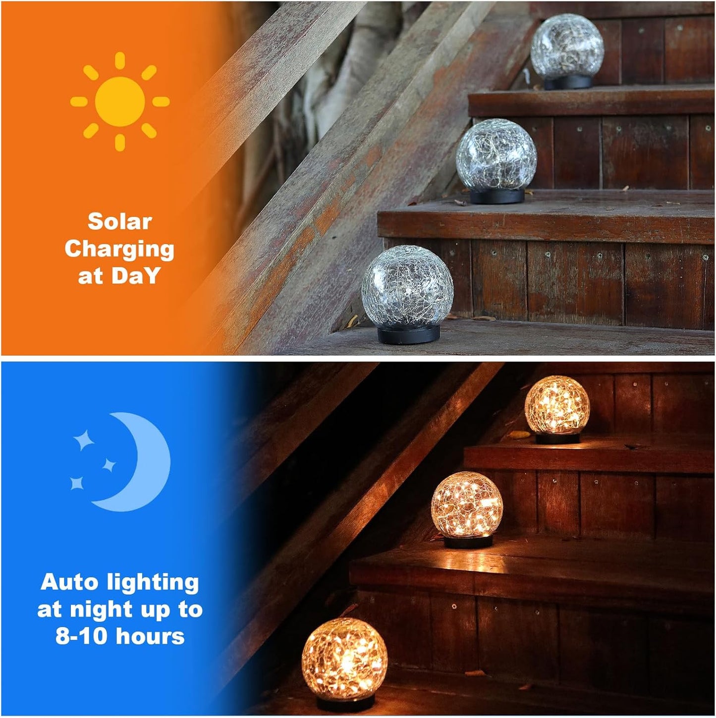 EvediorSolar Cracked Glass Globe Lights, （2 Pack）