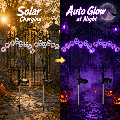 EVEDIOR 4-Pack 8-Head Solar Eyeball & Skull Lights, Purple Halloween Garden Stake Lights for Yard, Lawn & Pathway Decor