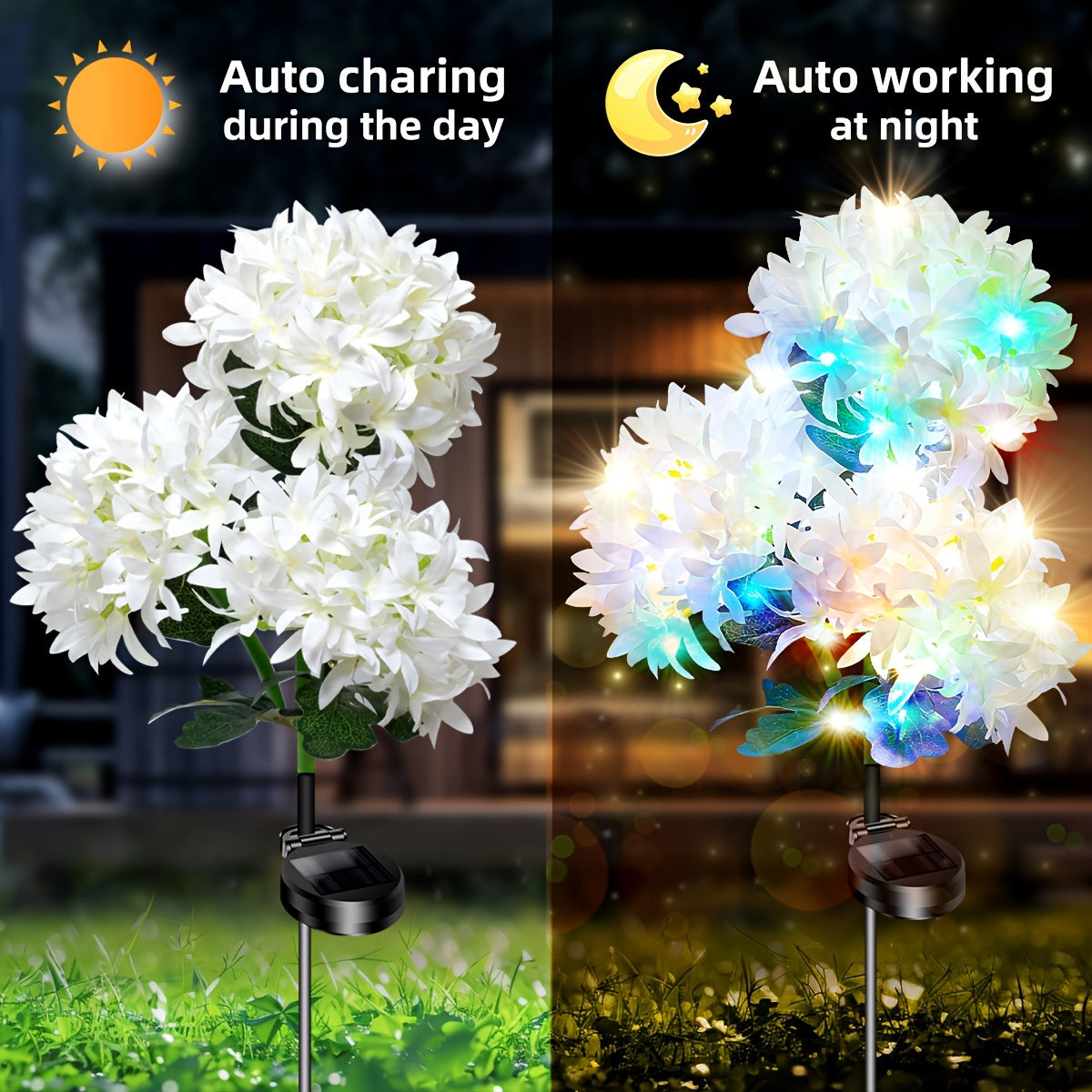 Evedior 4-pack solar-powered hydrangea lights [mixed colors]