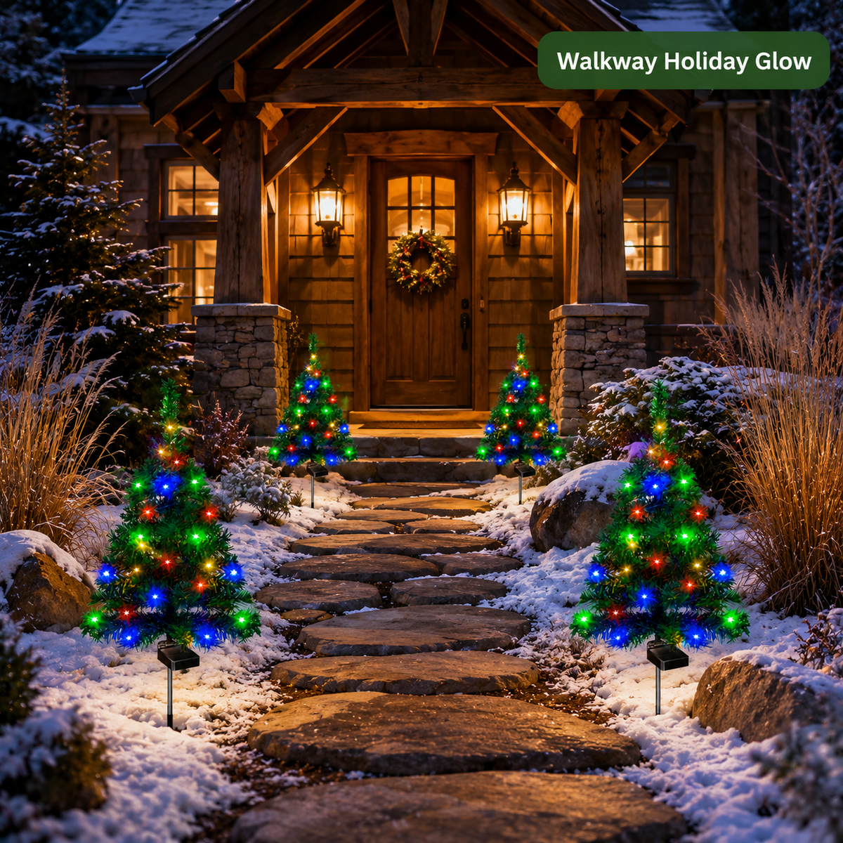 Evedio Solar Christmas Tree Lights | Festive Outdoor Holiday Collection (Set of 4)