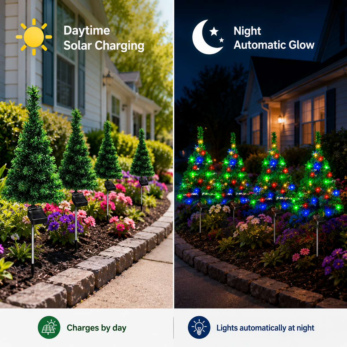 Evedio Solar Christmas Tree Lights | Festive Outdoor Holiday Collection (Set of 4)
