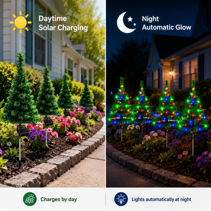 Evedio Solar Christmas Tree Lights | Festive Outdoor Holiday Collection (Set of 4)