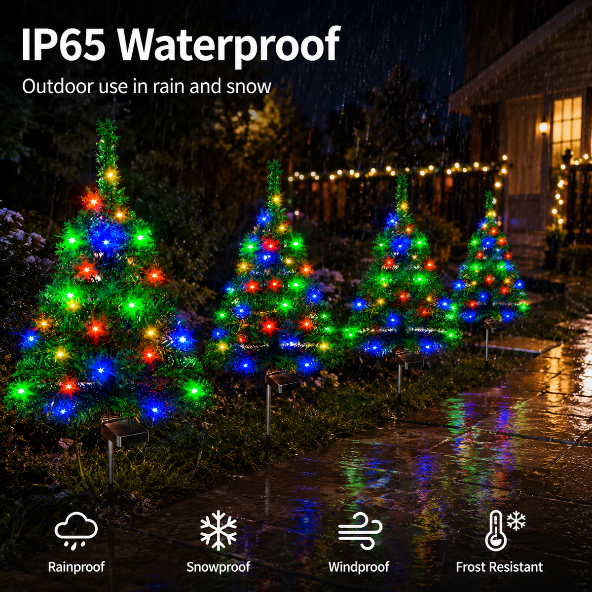 Evedio Solar Christmas Tree Lights | Festive Outdoor Holiday Collection (Set of 4)