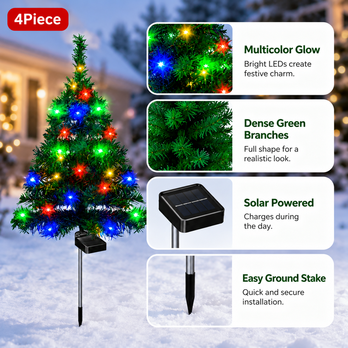Evedio Solar Christmas Tree Lights | Festive Outdoor Holiday Collection (Set of 4)
