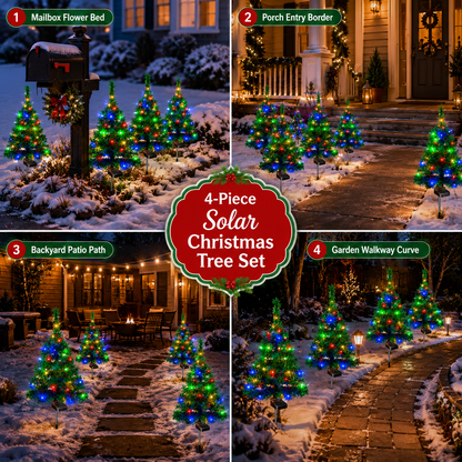 Evedio Solar Christmas Tree Lights | Festive Outdoor Holiday Collection (Set of 4)