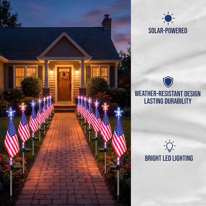 Evedior Solar Decorative Lights LED Outdoor Solar Lights America Flag Decorative Flags Patriotic Garden Flag Solar Landscaping Spotlights Solar Garden Lights Outdoor LED Flagpole Lights(4件套)