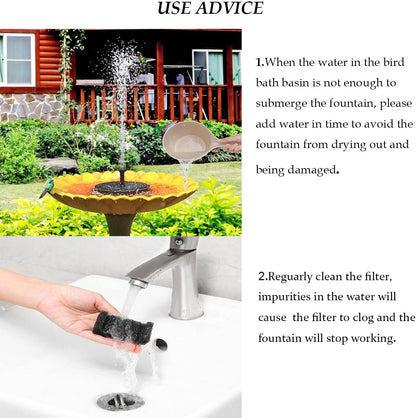 Evedior Solar Bird Bath Fountains, Upgrade 1.5W Solar Fountain Pump with 6 Nozzles, Free Standing Floating Solar Powered Water Fountain Pump for Bird Bath, Garden, Pond, Pool, Outdoor