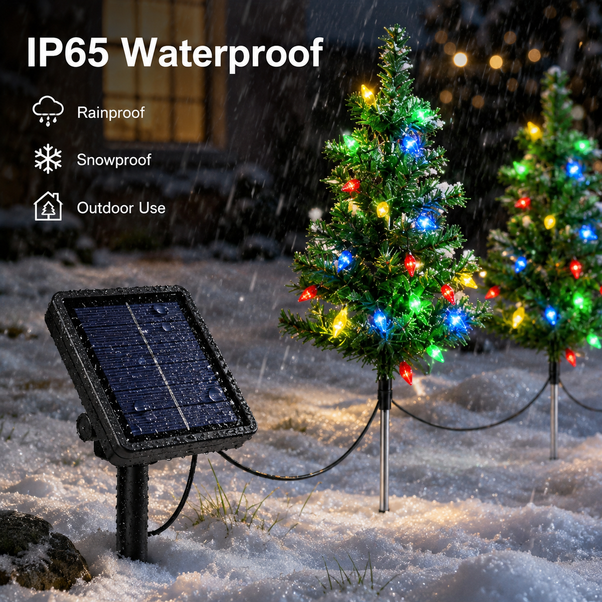 Evedio 4-in-1 Solar Strawberry Christmas Tree Lights | Festive Holiday Garden Collection (1 Set · 4 Trees)
