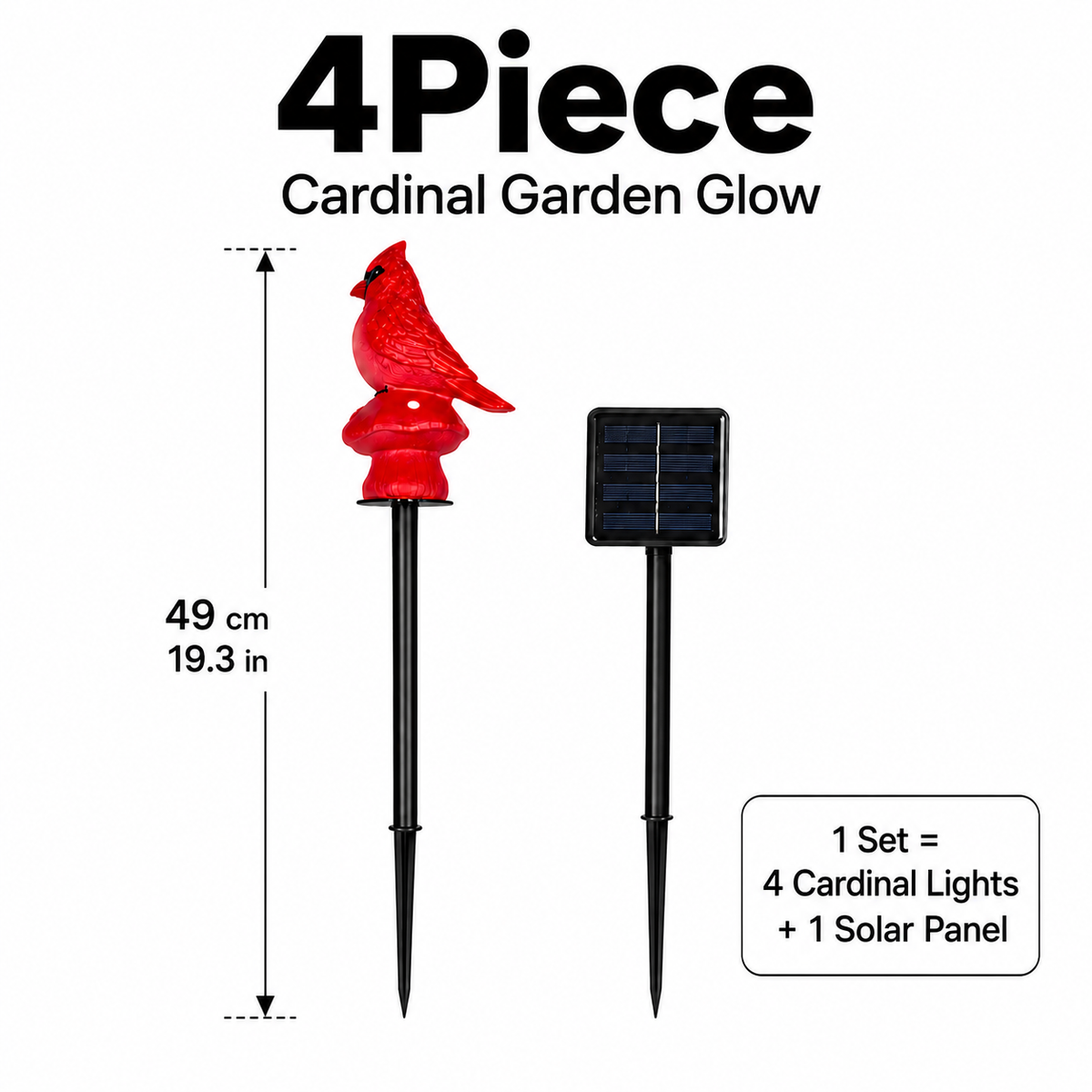 EVEDIOR 4-in-1 Solar Cardinal Bird Garden Lights, 4-Pack Connected Outdoor Halloween Yard Stake Lights for Pathway, Lawn & Garden Decor