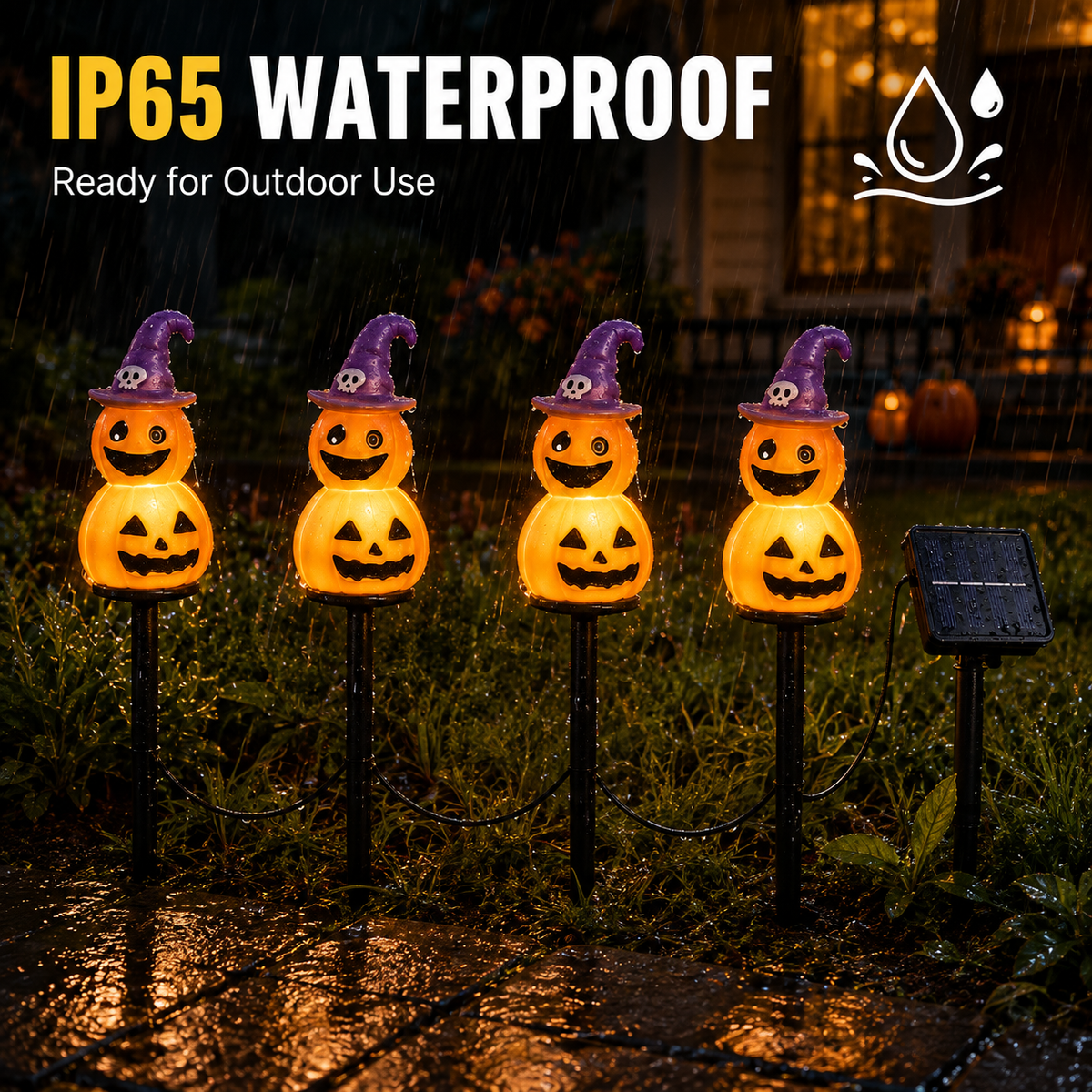 EVEDIOR 4-in-1 Solar Pumpkin Garden Lights, 4-Pack Halloween Outdoor Yard Stake Lights for Pathway, Lawn & Garden Decor